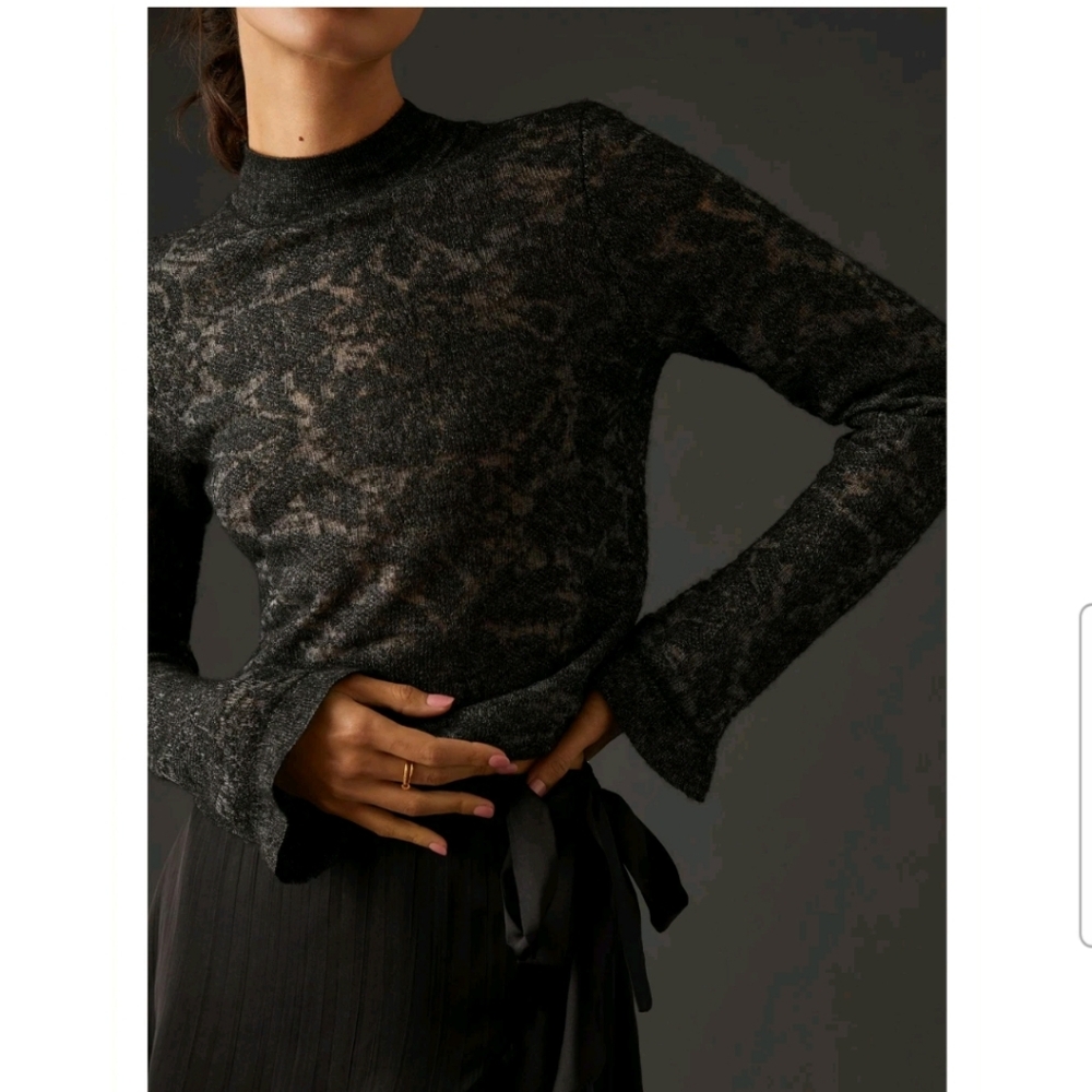 Anthropologie Hanna Lace Merino Sweater